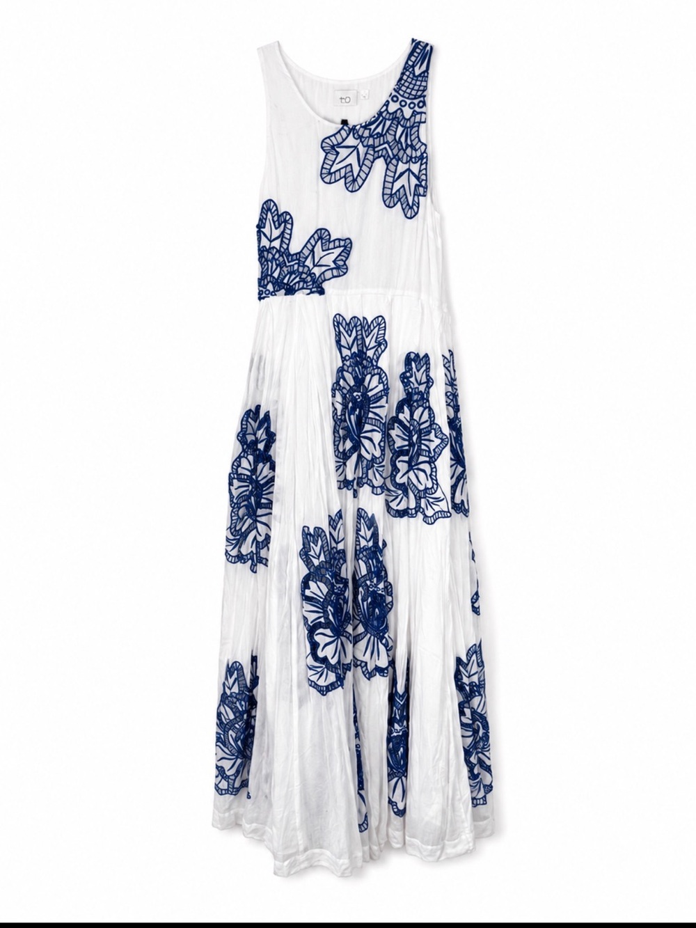 Anthropology White Floral Embroidered Maxi Dress Large